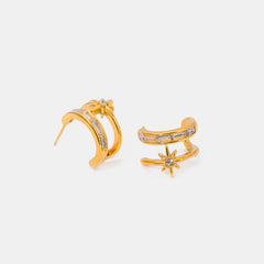Stainless Steel Zircon Double-Layered Earrings Gold One Size OutfitFlow