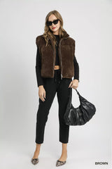 Umgee Sherpa-Lined Zip Vest with Drawstring Hem Trendsi