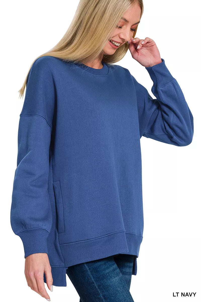 Zenana Fleece Hi-low Boyfriend Sweatshirts with Pockets OutfitFlow