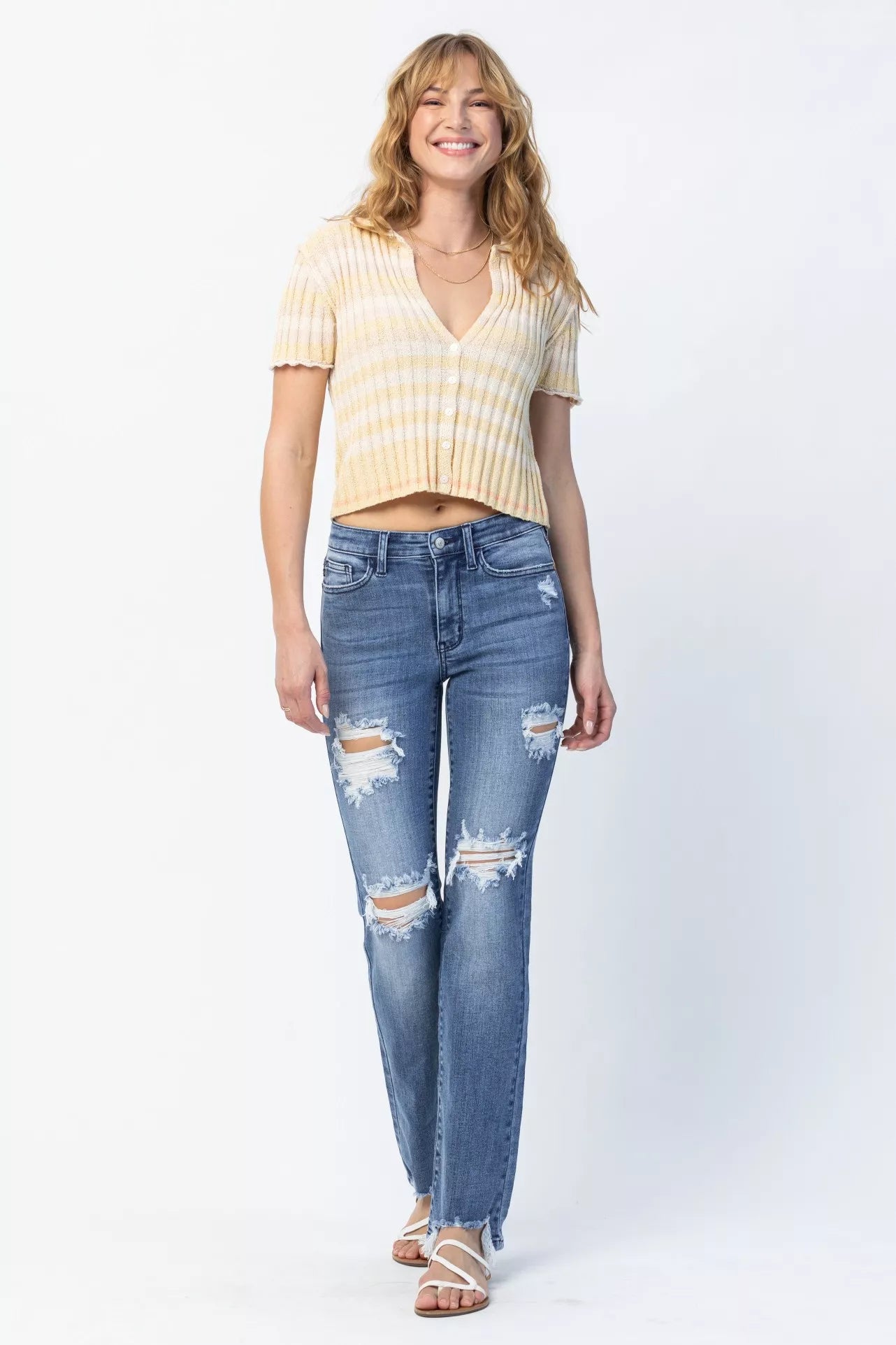 Judy Blue Full Size Mid Rise Destroy Straight Jeans Plus Size OutfitFlow