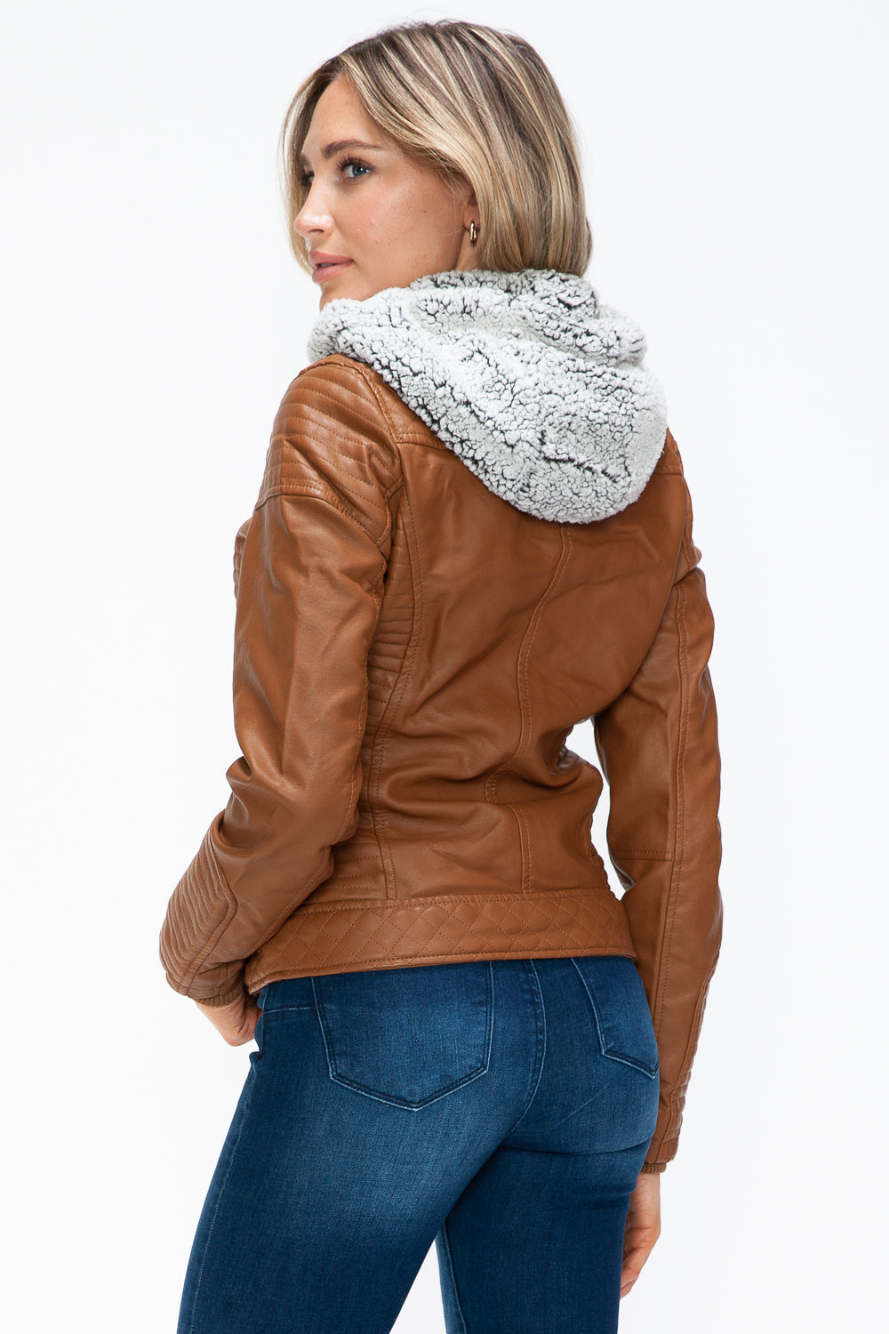 Outfit Flow - YMI Faux Layered Double-Zipper Jacket with Fuzzy Hood