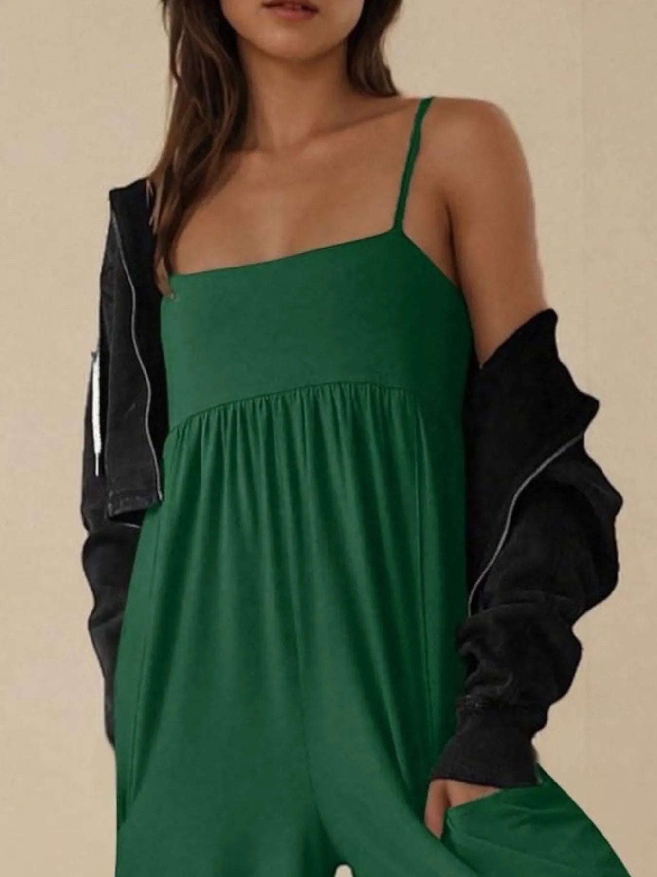 Spaghetti Strap Wide Leg Jumpsuit OutfitFlow