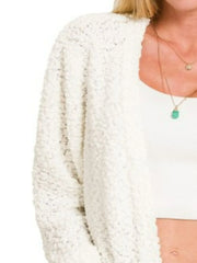 Zenana Long Sleeve Popcorn Sweater Cardigan with Pockets Trendsi
