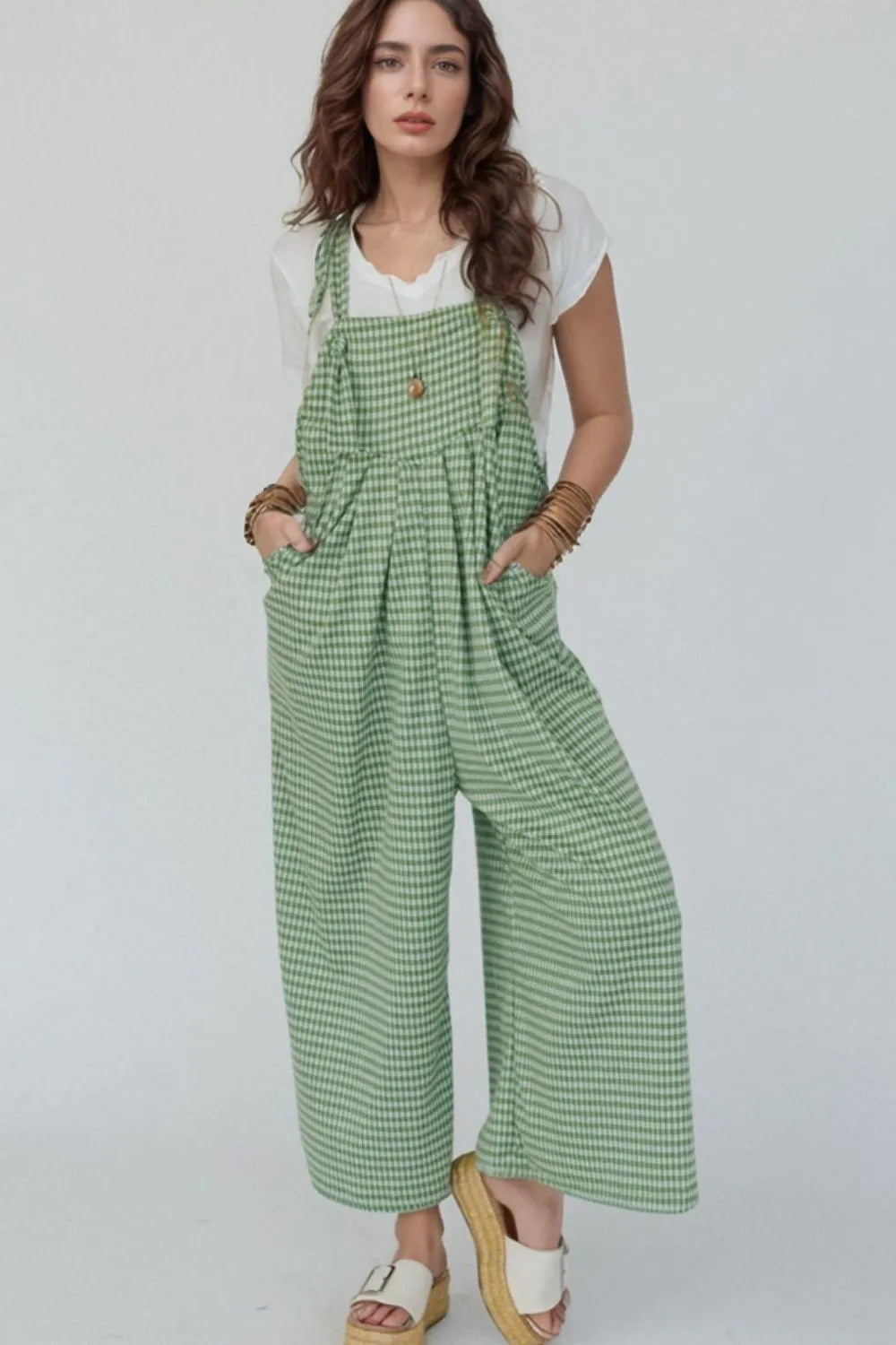 Casual Gingham Wide Leg Overalls OutfitFlow
