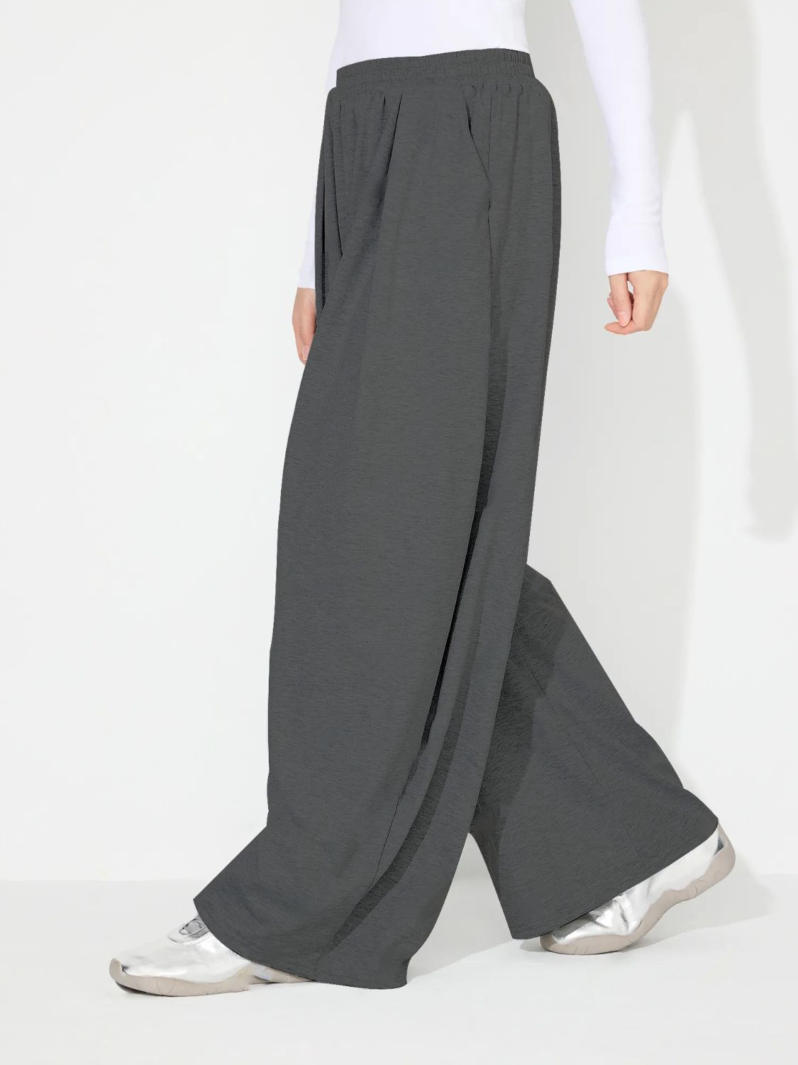 Elastic Waist Wide Leg Pants with Pockets