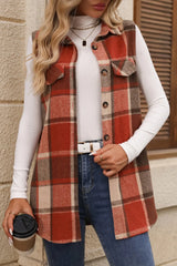 Plaid Button Up Vest Coat Terracotta Trendsi