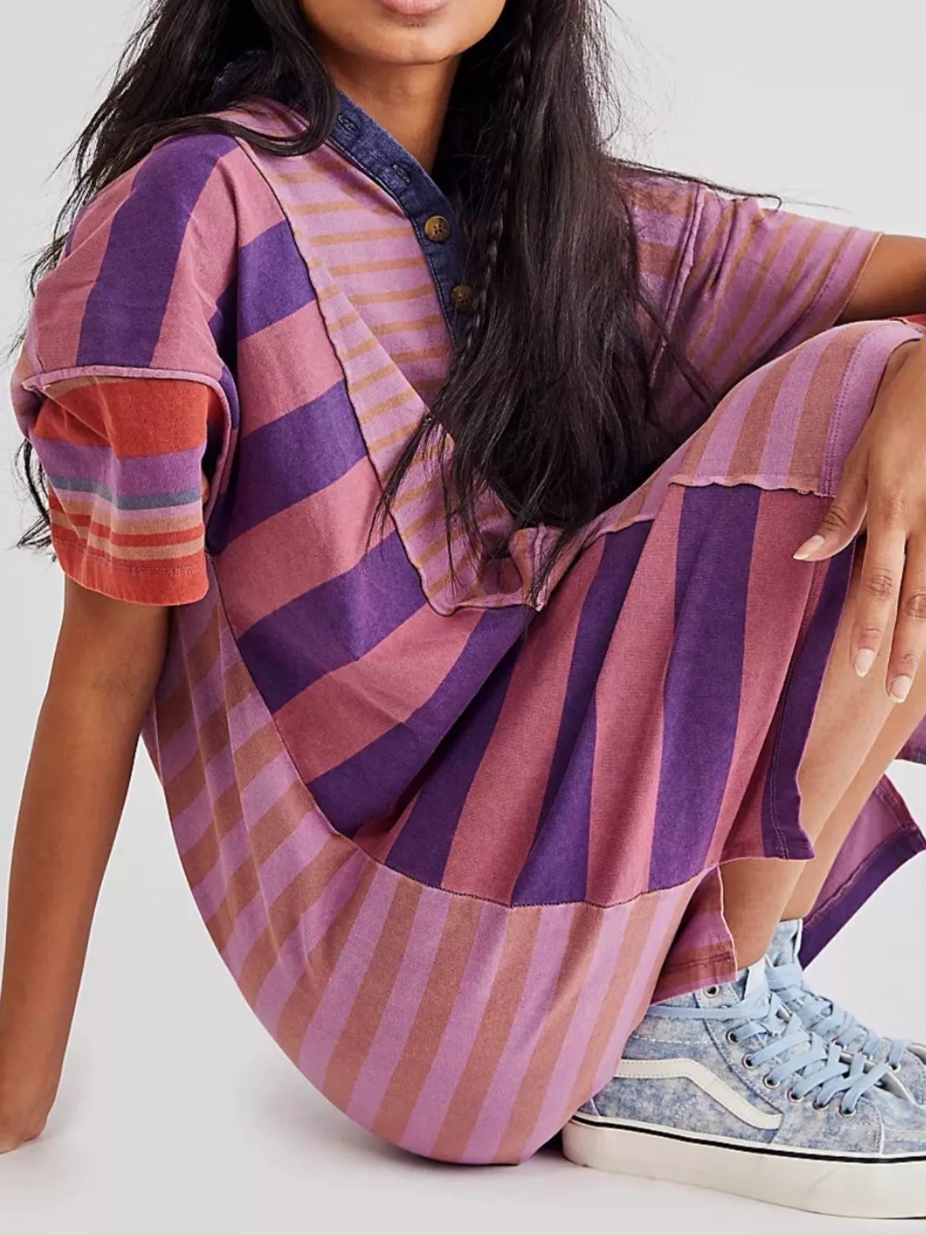 Striped Oversized Half Button Shirt Dress OutfitFlow