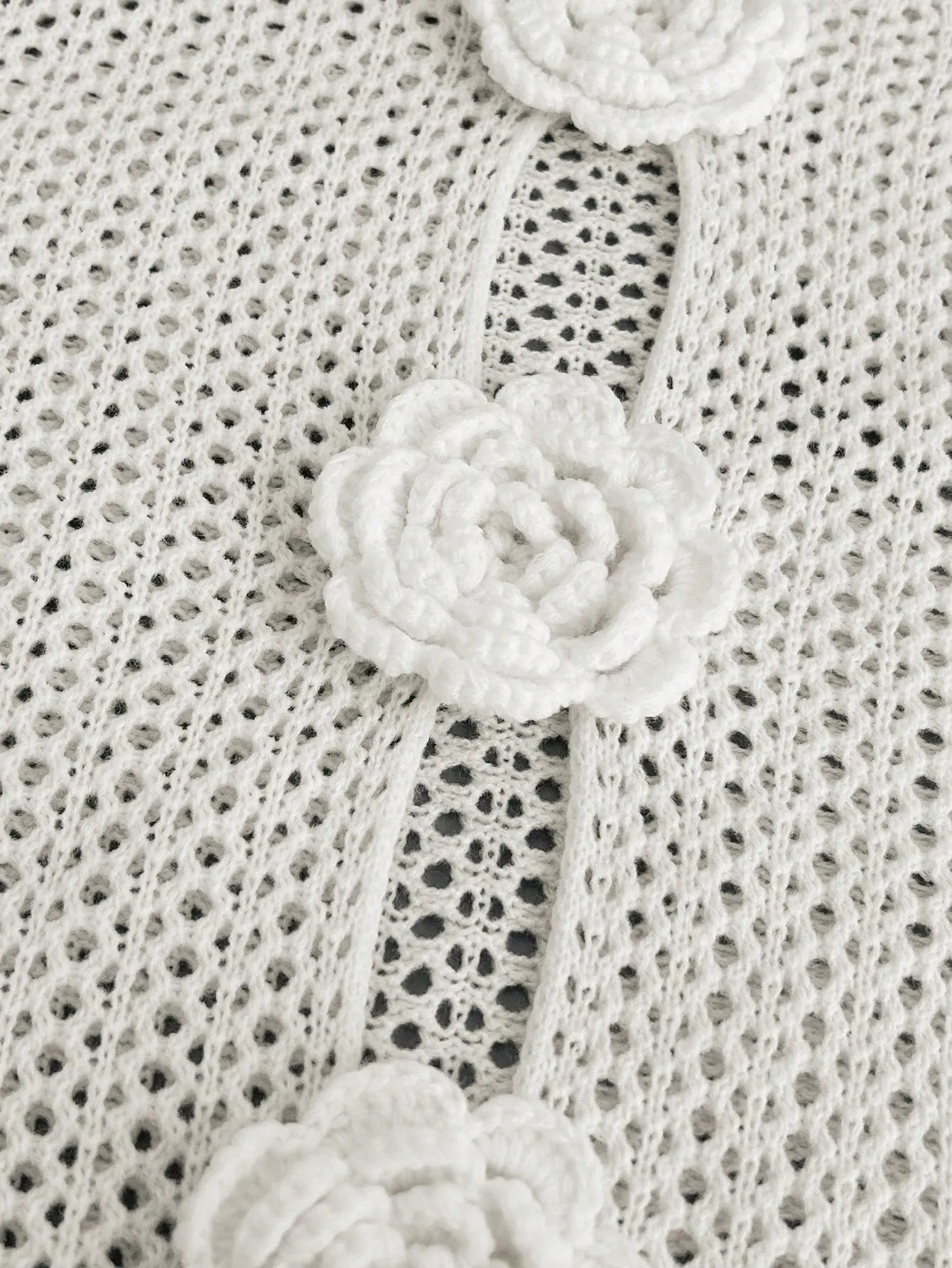 Floral Crochet Cutout Knit Cover Up with Rose Appliques OutfitFlow