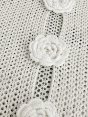 Floral Crochet Cutout Knit Cover Up with Rose Appliques OutfitFlow