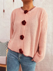 Flower Button Long Sleeve Cardigan OutfitFlow