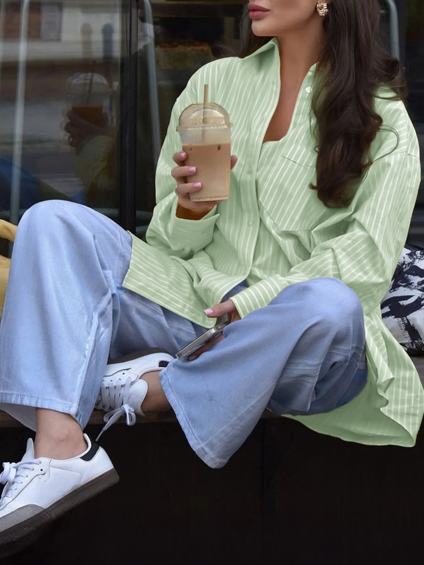 Oversized Striped Button-Down Shirt OutfitFlow