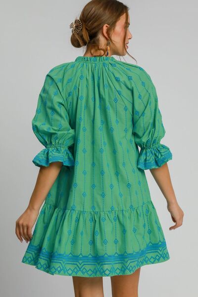 Umgee Full Size Tassel Embroidered Flounce Sleeve Mini Dress Plus Size OutfitFlow