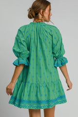 Umgee Full Size Tassel Embroidered Flounce Sleeve Mini Dress Plus Size OutfitFlow