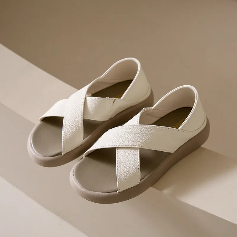 Crossover Platform Comfort Sandals Creamy-white OutfitFlow