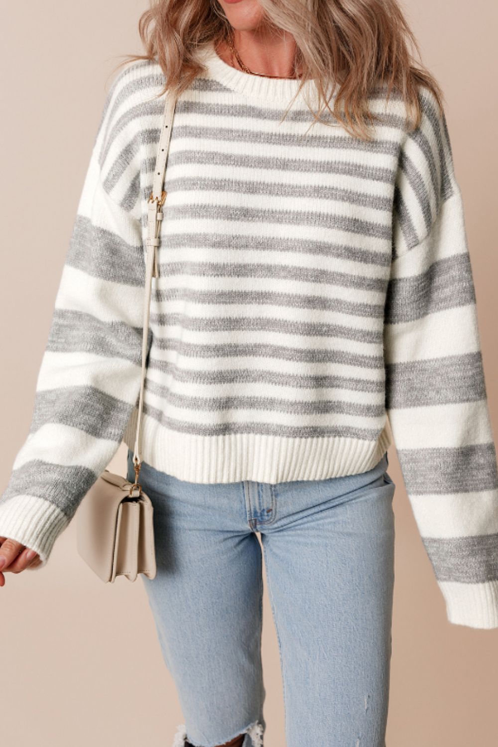 Outfit Flow - Striped Round Neck Dropped Shoulder Sweater