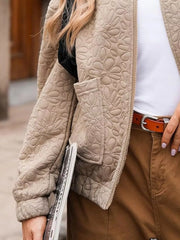 Full Size Floral Quilted Zip Up Jacket Plus Size Trendsi