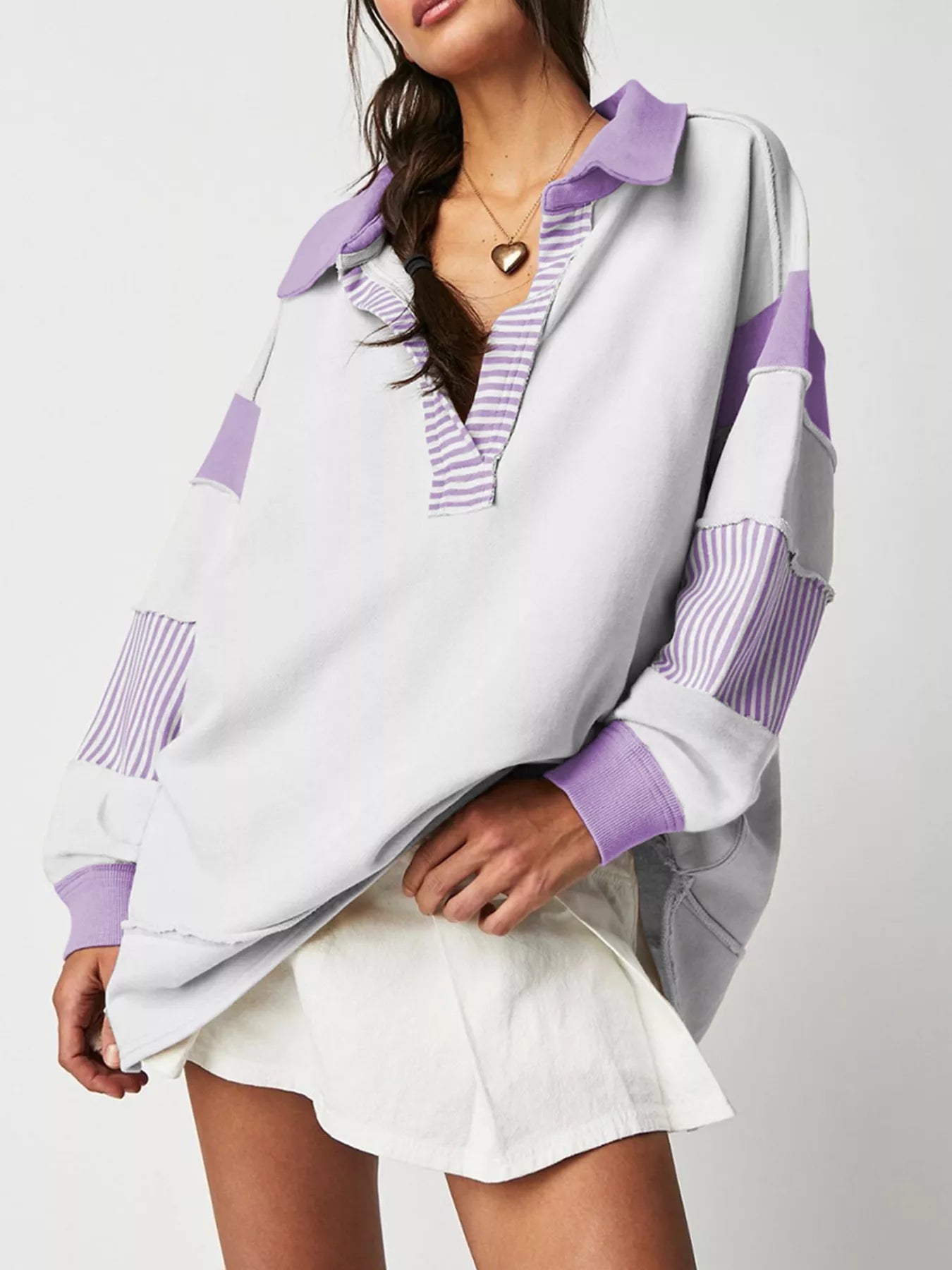 Striped Color Block Long Sleeve Sweatshirt OutfitFlow