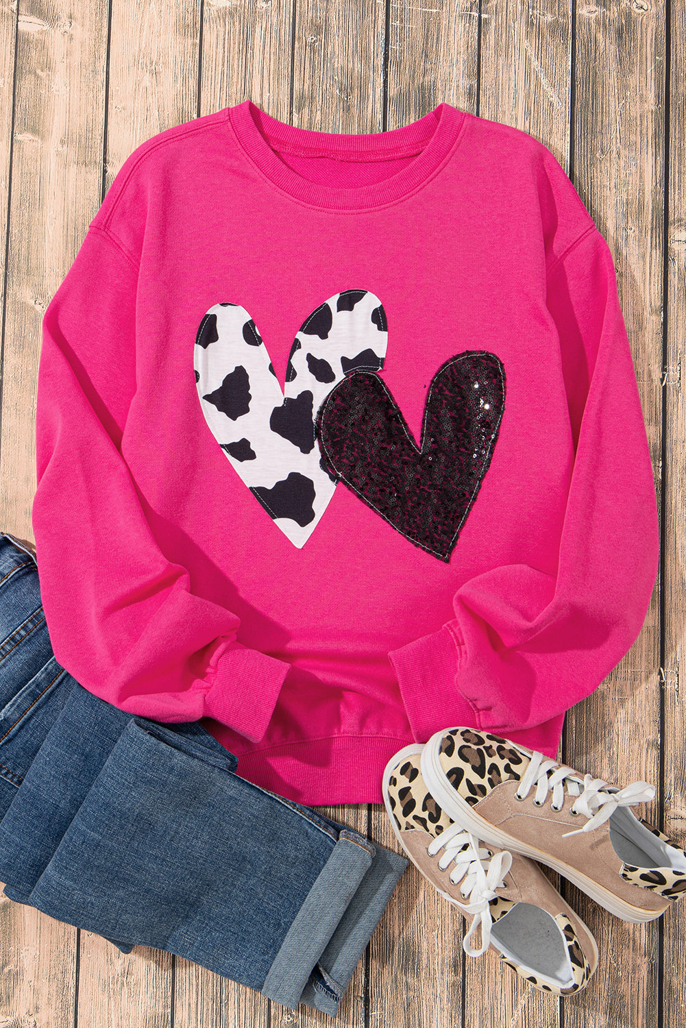 Outfit Flow - Heart Patch Long Sleeve Sweatshirt