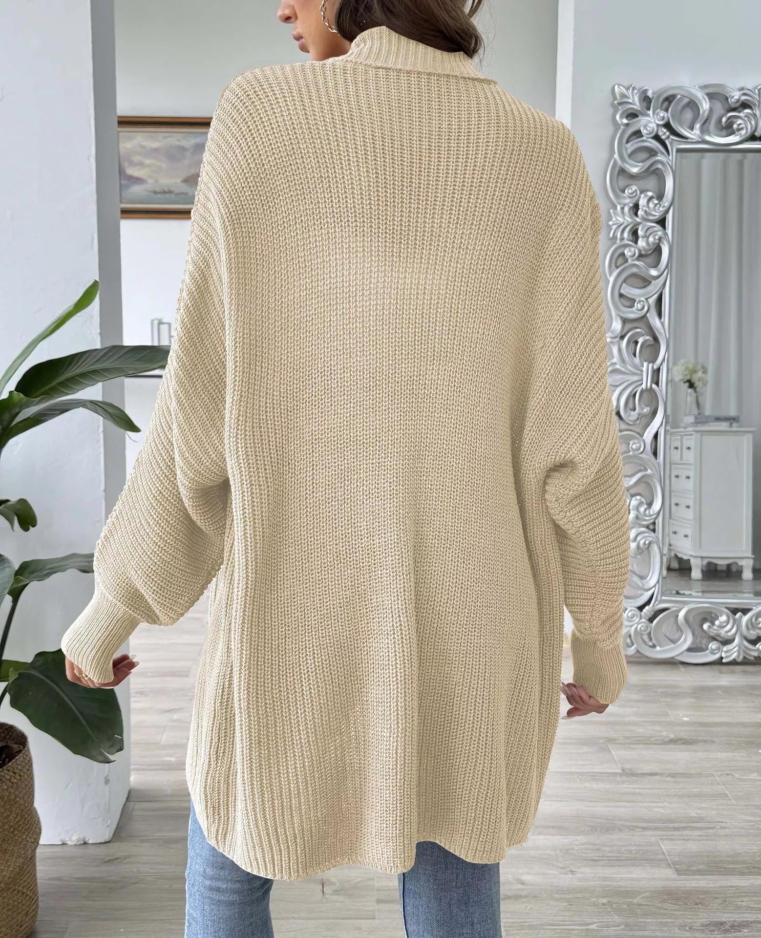 Open Front Ribbed Knit Cardigan OutfitFlow