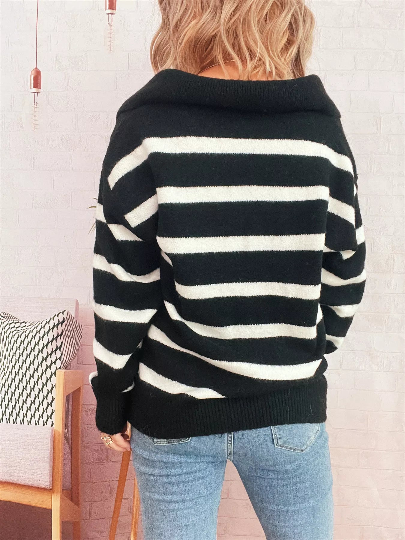 Striped Dropped Shoulder Sweater OutfitFlow