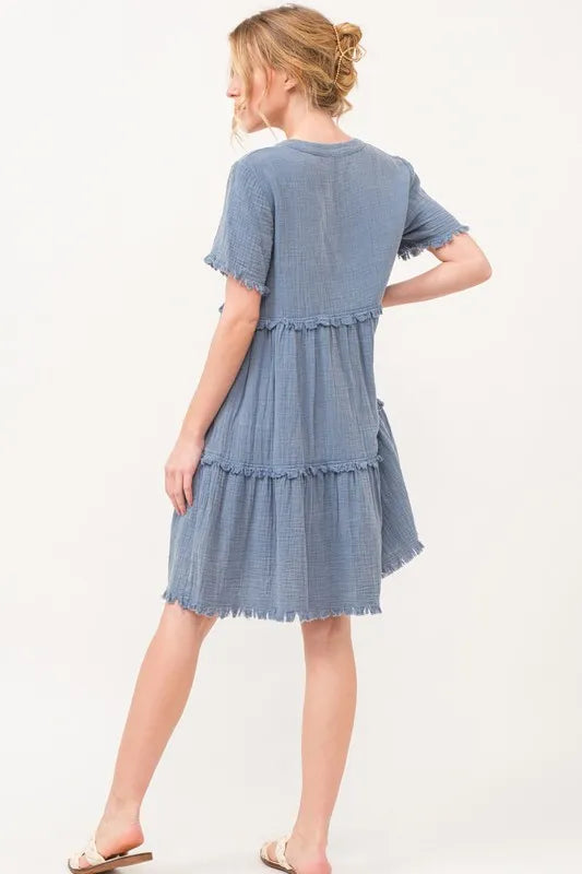 And The Why Washed Frayed Detail Tiered Dress OutfitFlow