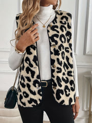 Outfit Flow - Leopard Button Up Sherpa Vest