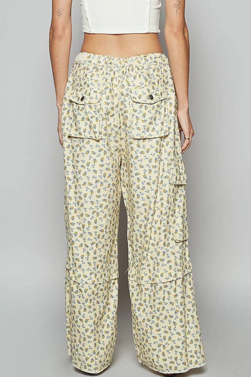 POL Floral Cargo Wide Leg Pants with Lace Drawstring OutfitFlow