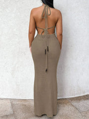 Halter Neck Maxi Bodycon Sweater Dress OutfitFlow
