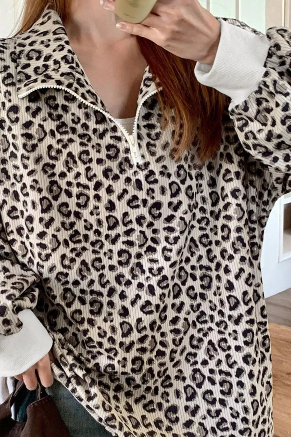 Leopard Print Quarter-Zip Sweatshirt OutfitFlow