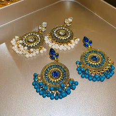 Rhinestone Alloy Bead Dangle Earrings OutfitFlow