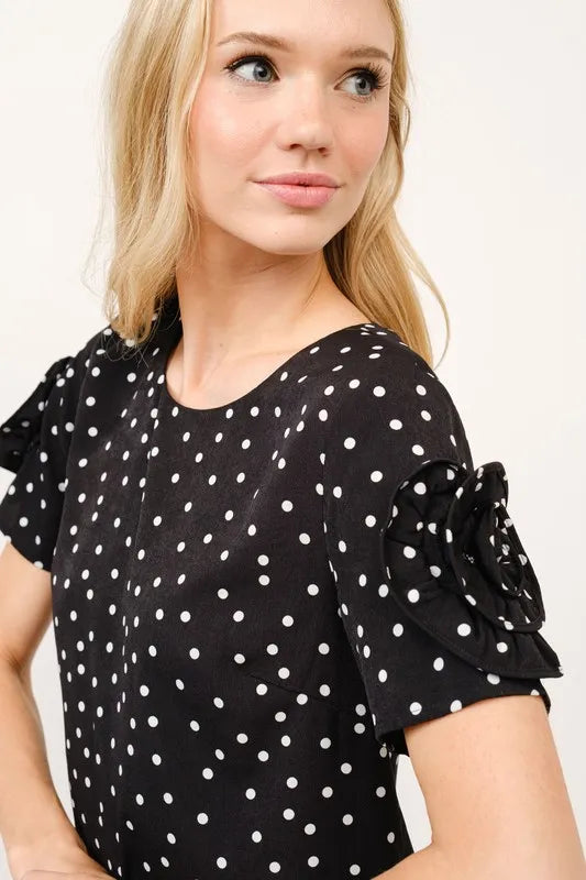 And The Why Embellished Sleeve Polka Dots Shift Dress OutfitFlow