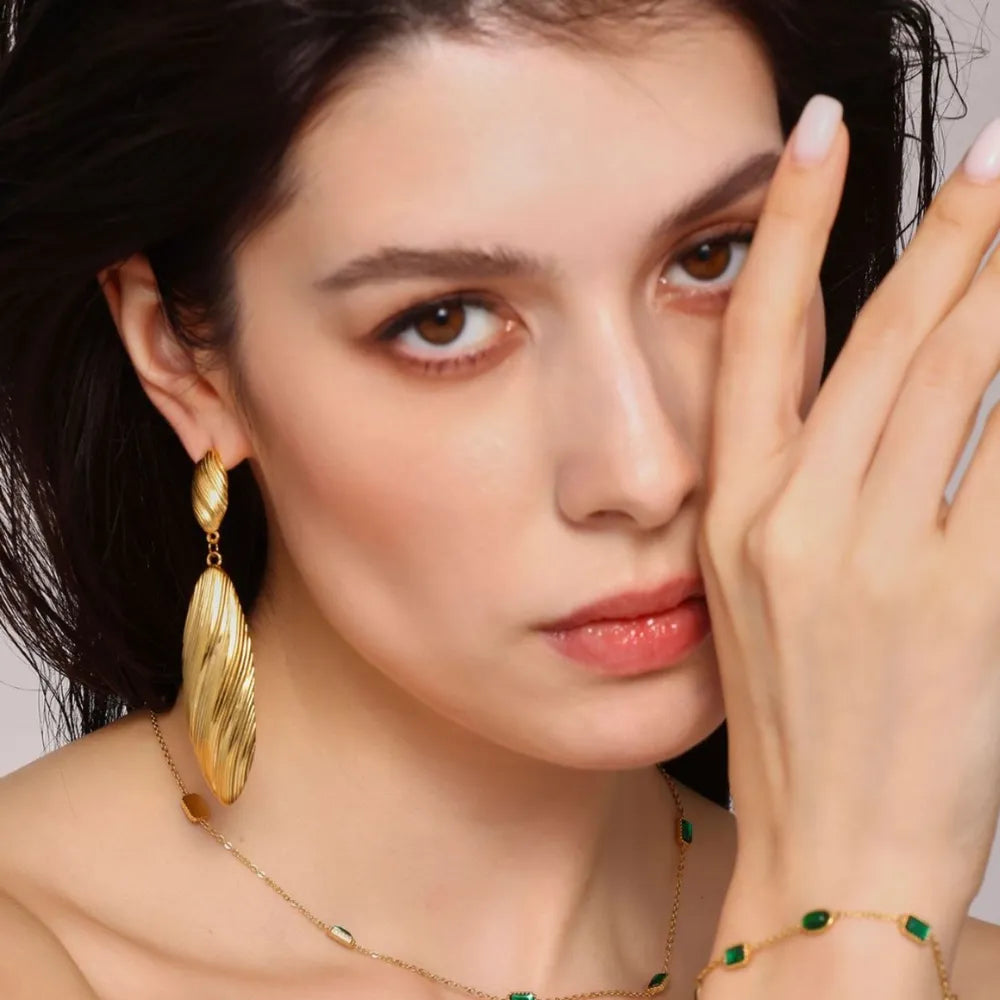 Stainless Steel Dangle Earrings Gold One Size OutfitFlow