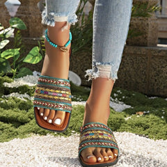 Open Toe Flats Sandals Dark Green OutfitFlow
