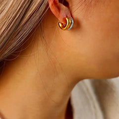 Stainless Steel Two-Tone Hoop Earrings OutfitFlow