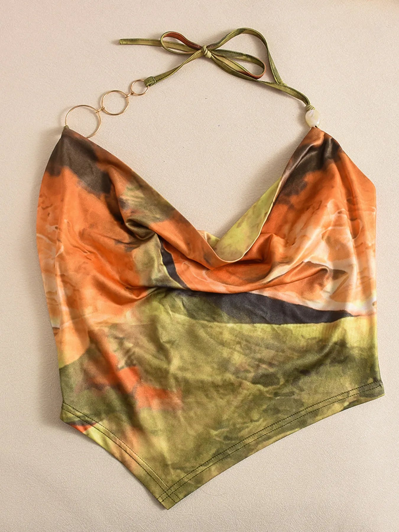 Chain Strap Abstract Print Cami Top OutfitFlow