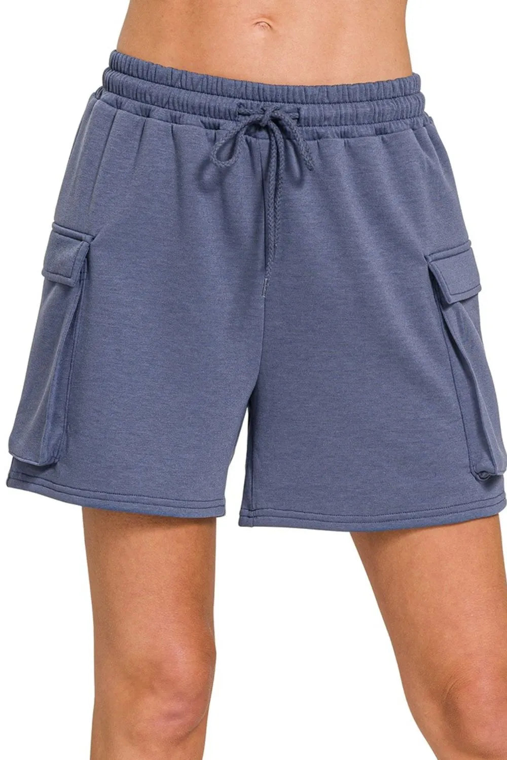 Zenana Scuba Thigh Pocket Shorts BLUE INDIGO OutfitFlow
