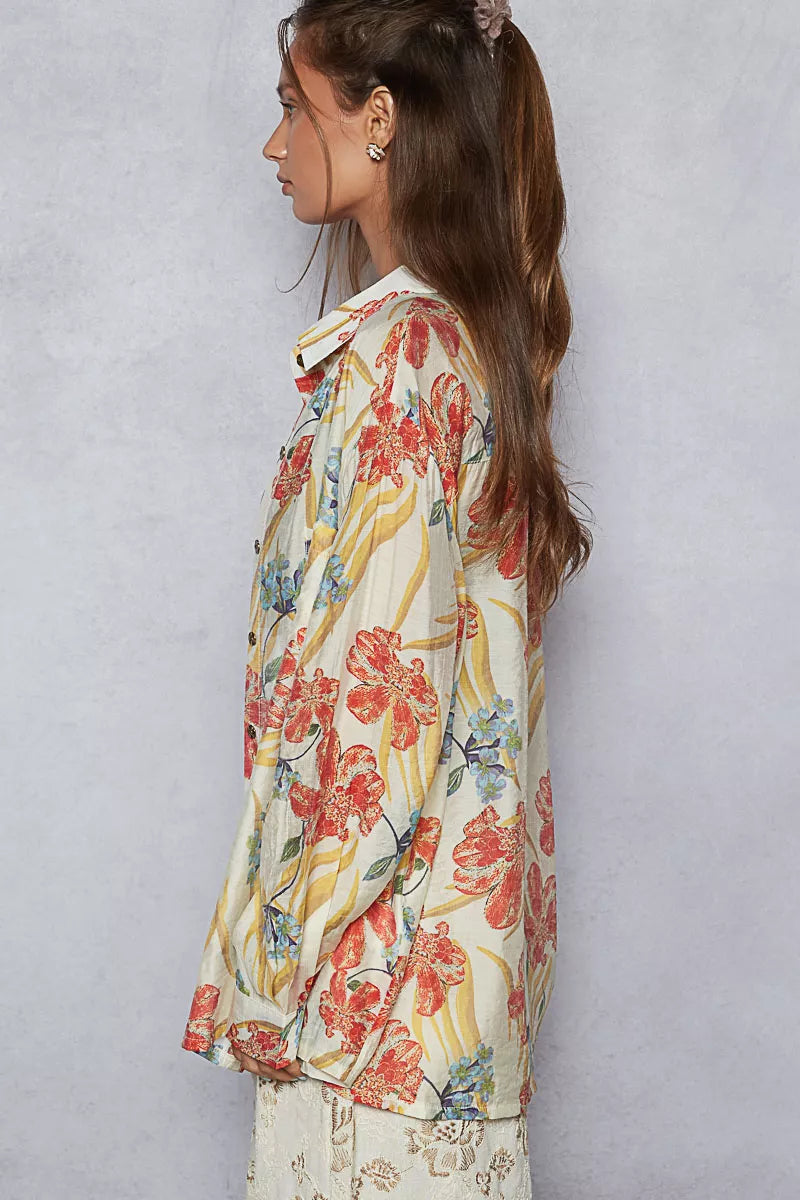 POL Floral Print Button Down Long Sleeve Shirt OutfitFlow