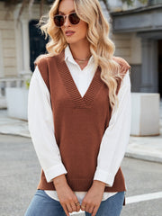 Outfit Flow - Side Slit V-Neck Sweater Vest