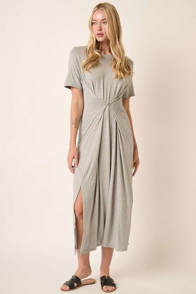 Mittoshop Side Slit Round Neck Short Sleeve Dress OutfitFlow