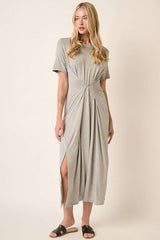 Mittoshop Side Slit Round Neck Short Sleeve Dress OutfitFlow