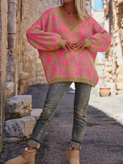 Leopard Oversized V-Neck Sweater Trendsi