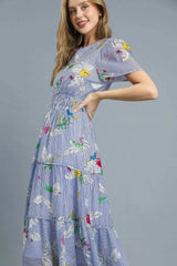 Umgee Smocked Waist Floral Short Sleeve Midi Dress OutfitFlow