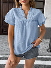 Swiss Dot Flutter Sleeves Blouse Blue OutfitFlow