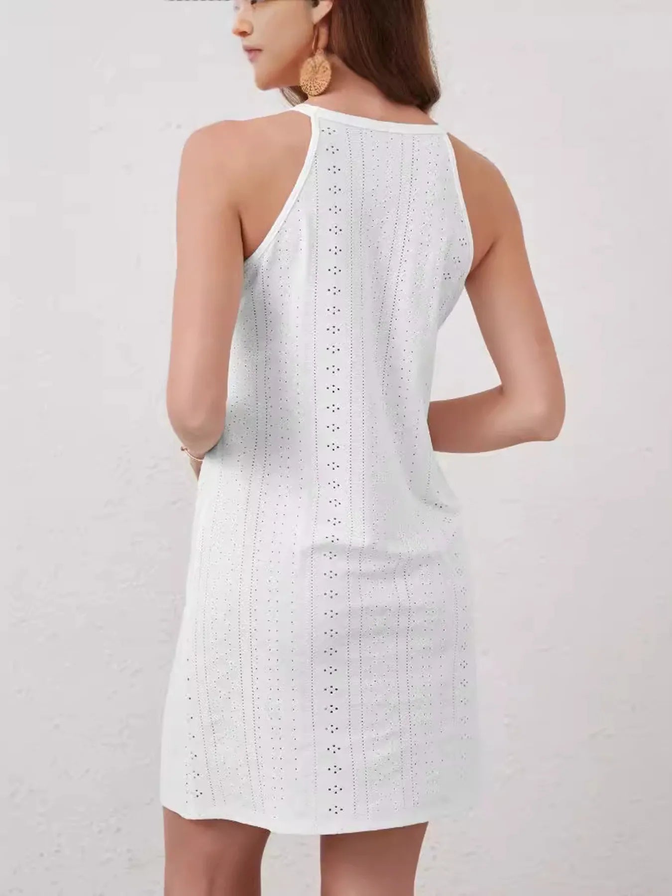 Eyelet Flower Sleeveless Mini Dress OutfitFlow