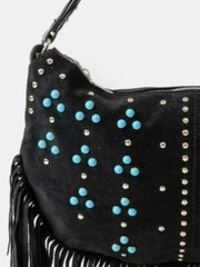 Fame Studded Pattern Multi Fringe Hobo Shoulder Bag OutfitFlow