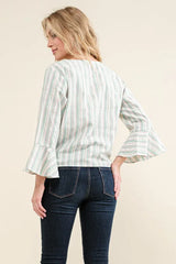 And The Why Stripe Tie Knot Front Bell Sleeve Top OutfitFlow