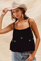 SO ME Holiday Velvet Ribbon Rhinestone Christmas Top OutfitFlow