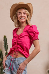 BiBi Ruffled Square Neck With Front Ruched Puff Sleeve OutfitFlow
