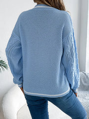 Cable Knit V-Neck Long Sleeve Sweater OutfitFlow