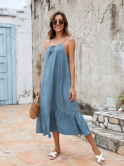 Ruffled Hem Midi Cami Dress Dusty Blue OutfitFlow